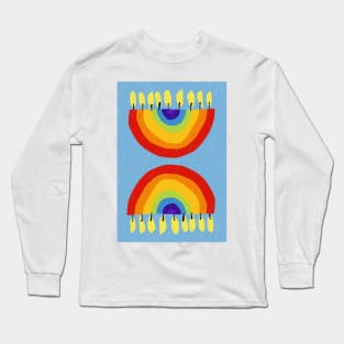 Rainbow Chanukiah Light Blue Print Long Sleeve T-Shirt